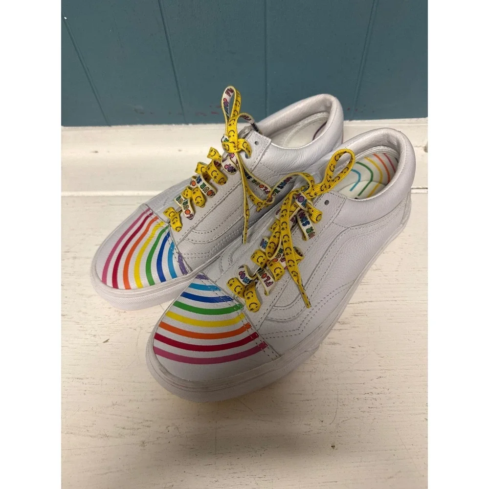 Vans x Flour Shop Amirah Kassem Old Skool Rainbow White‎ Leather Shoes W 8.5
